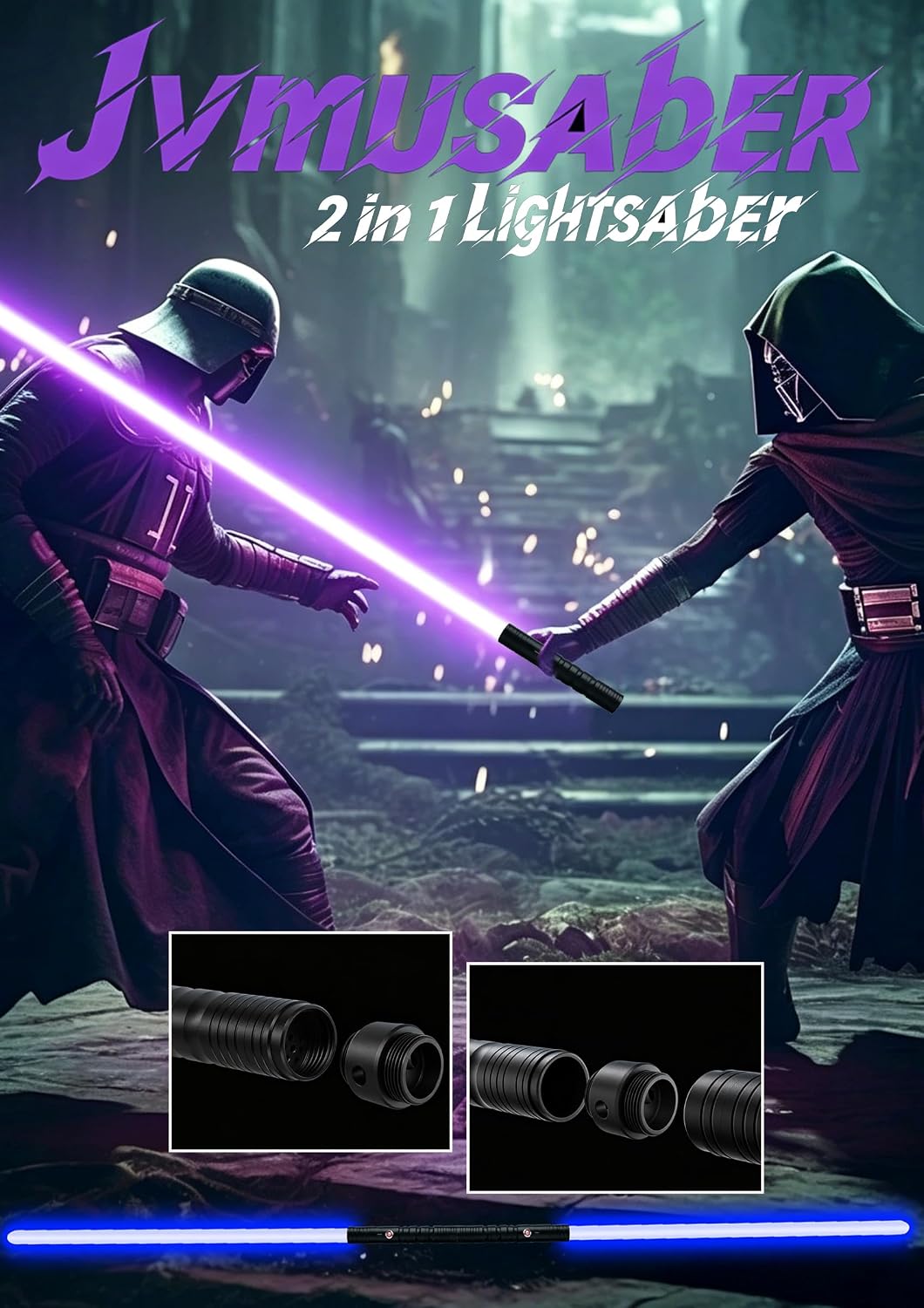 jvmusaber Lightsaber, 2-in-1 Dueling Light Saber 20 Colors for Adult-2PCs | 4 FX Sound and Motion Sensors Metal Hilt Dueling Light Saber Theme Parties Halloween Decoration Cosplay Birthday Gifts